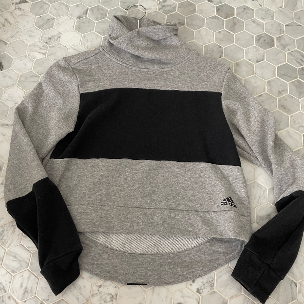 Adidas Sport to Street Cropped Sweatshirt Women's S Gray Black Funnel Neck